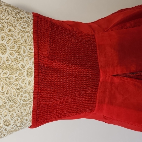 Moulinette Soeurs Anthropologie Women's Red Strapless A-Line Lace Trim Dress 4/6 - Picture 8 of 12